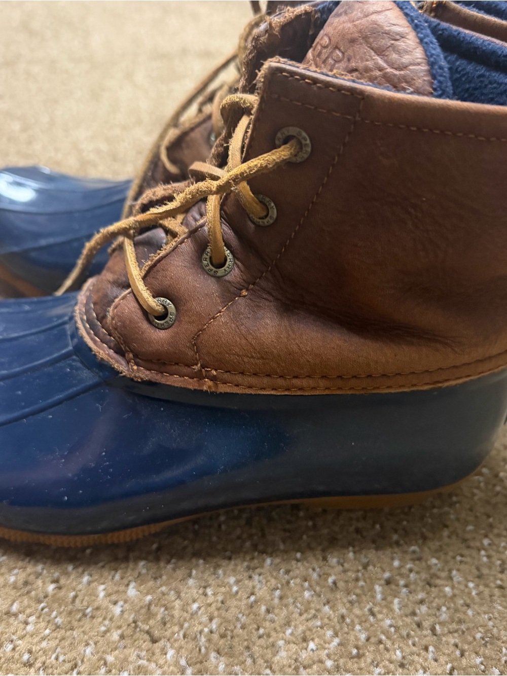 Sperry Brown Leather & Navy Rubber Duck Boots